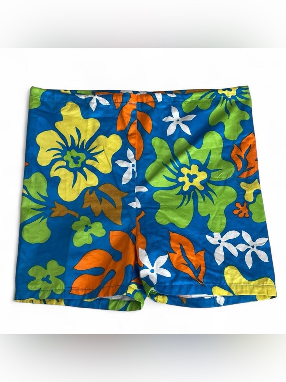 Vintage 60’s/70’s Kauai Hibiscus Floral Print cotton swim trunks - Size 14 kids